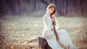 Elegant Lady Alone In The Woods Wallpaper