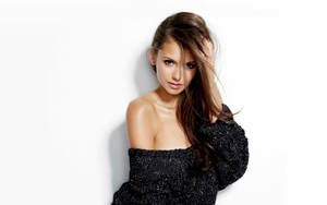 Elegant Nina Dobrev Flaunting Her Style In Off-shoulder Dress Wallpaper