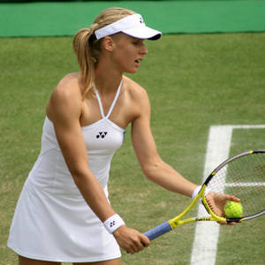 Elena Dementieva Performing A Tennis Serve Wallpaper