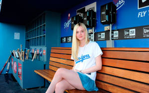 Elle Fanning In Dodgers Jersey Wallpaper