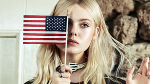 Elle Fanning Usa Flag Iphone Wallpaper