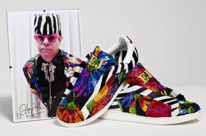 Elton John Colorful Sneakers Display Wallpaper