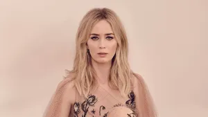 Emily Blunt Beige Photoshoot Wallpaper