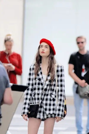 Emily In Paris Lily Collins In Red Beret Hat Wallpaper