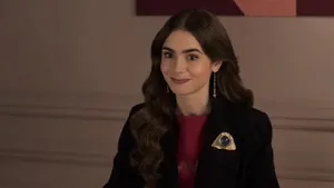 Emily In Paris Lily Collins Smiling Wallpaper