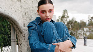 Emma Chamberlain In Denim Outfit Wallpaper