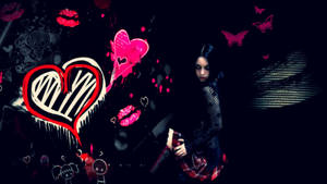 Emo Girl Hearts And Lips Wallpaper