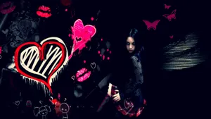 Emo Girl Hearts And Lips Wallpaper