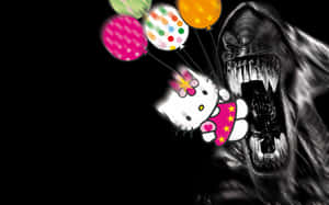 Emo Hello Kitty Eaten By Monster Wallpaper