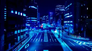 Empty Neon Blue Highway Wallpaper