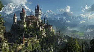 Enchanted_ Mountain_ Castle_ Fantasy_ Scene.jpg Wallpaper