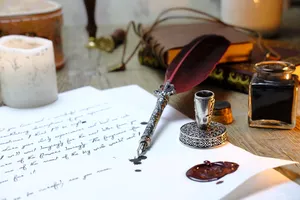 Enchanting Red Feather Pen Creating Cute Writing Wallpaper