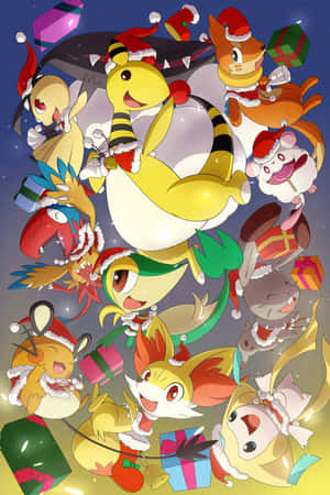 Enjoy The Festive Holiday With Your Favourite Pokemon Friends Wallpaper