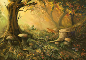 Enjoy The Magic Of Nature In A Mushroom Forest Wallpaper