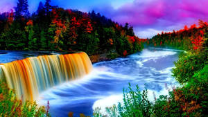 Enjoy The Marvelous View At This Waterfall Landscape Wallpaper