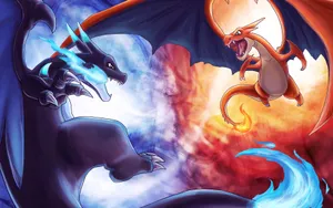 Epic Charizard Blazing In The Night Sky Wallpaper