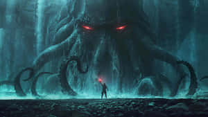 Epic Confrontation With Giant Monster Wallpaper