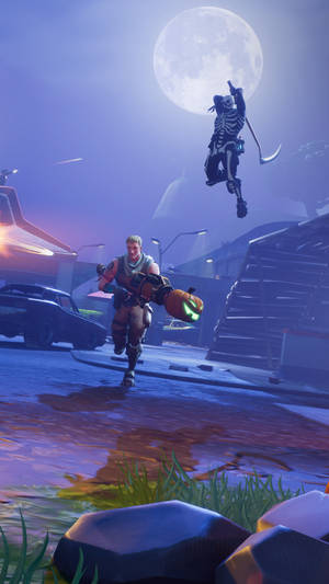 Epic Fortnite Jumping With Moon Wallpaper