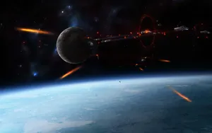 Epic Space Battle Over Planet Wallpaper