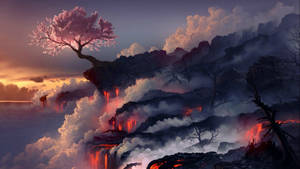Epic Volcano With Lava Wallpaper