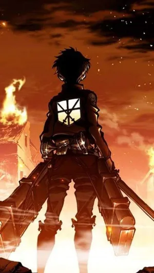 Eren Facing Burning City Wallpaper