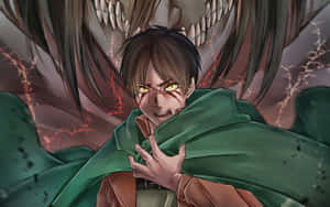 Eren Yeager Boldly Engages A Titan In Combat Wallpaper