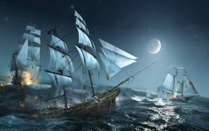 Escaping Pirate Ship Art Wallpaper