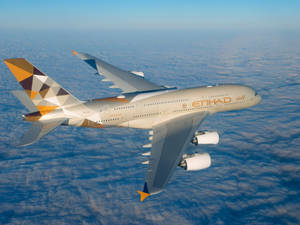 Etihad Airplane Flying In The Sky Wallpaper