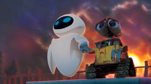 Eve And Wall E With Sun Wallpaper