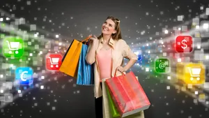 Excited Woman On A Shopping Spree Wallpaper