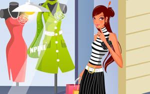 Excited Woman Window Shopping Wallpaper
