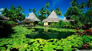 Exotic House Near Pond [wallpaper] Wallpaper