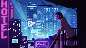 Explore Dazzling Cyberpunk Worlds Through Pixel Art Wallpaper