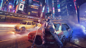 Explore The Urban Futuristic Landscape Of Cyberpunk Wallpaper