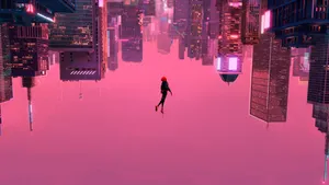Falling Spiderman In Pink Aesthetic Wallpaper