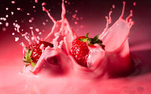 Falling Strawberry Pink Liquid Wallpaper