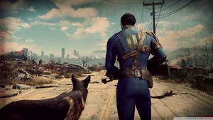 Fallout 4 Man And Dog On The Road Wallpaper
