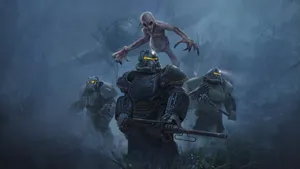 Fallout 76 Power Armor In Misty Forest Wallpaper