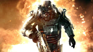 Fallout Power Armor Explosion Backdrop Wallpaper