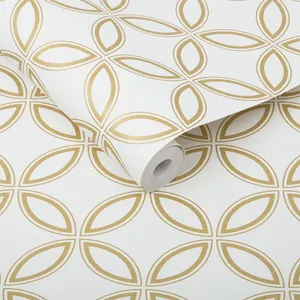 Fancy White And Gold Background Wallpaper