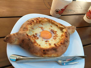 Fantastic Adjarian Khachapuri With Silver Cutlery Wallpaper