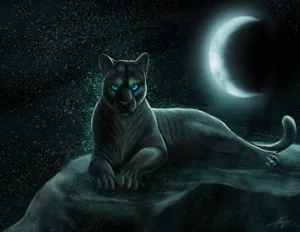 Fantasy Black Panther In The Moonlight Wallpaper