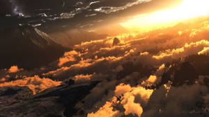 Fantasy Golden Mountain Clouds Wallpaper