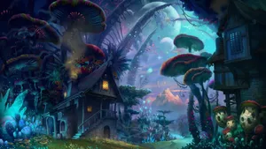 Fantasy Mushroom Village Wallpaper