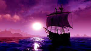 Fantasy Purple Pirate Ship Wallpaper