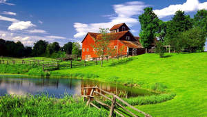 Farmhouse By The Pond Wallpaper