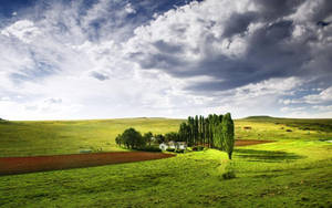 Farmhouse In A Vast Meadow Wallpaper