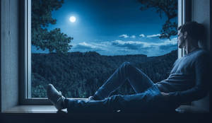 Feeling Alone By Window At Night Wallpaper