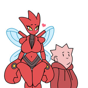 Female Scizor And Trainer Wallpaper