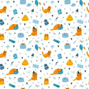 Festive Cats Birthday Pattern Wallpaper